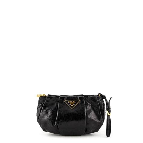 black prada lambskin pleated|Prada Black Pleated Soft Lambskin Clutch .